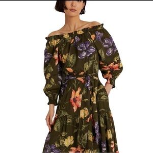 Lauren Ralph Lauren Green Floral off shoulder lightweight flowy dress